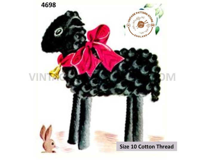 30s vintage retro easy to crochet cuddly toy black sheep lamb pdf crochet pattern Size unstated PDF Download 4698