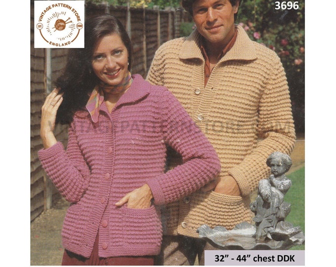 Ladies Womens Mens 80s vintage collared textured raglan DDK chunky jacket with pockets pdf knitting pattern 32" to 44" Instant download 3696