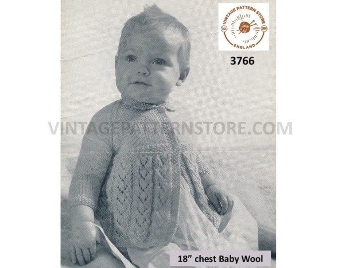 Baby Babies 50s vintage eyelet lace round neck lacy raglan matinee coat jacket pdf knitting pattern 18" chest Instant PDF download 3766