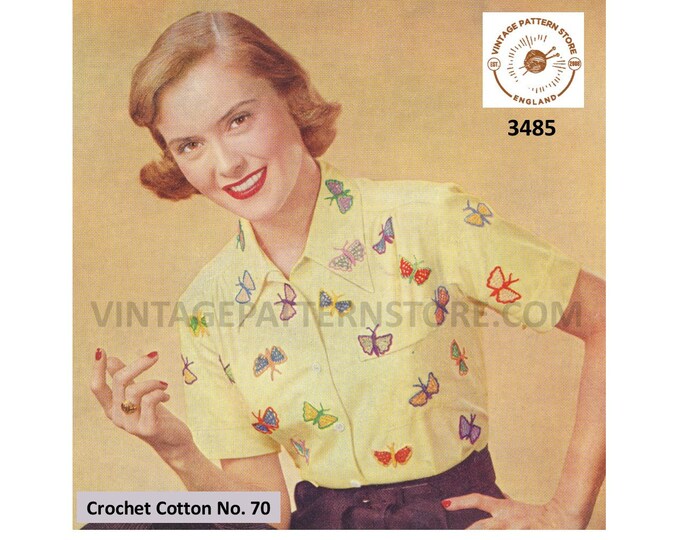 Ladies Womens 50s vintage lacy butterfly butterflies motif pdf crochet pattern Instant PDF Download 3485