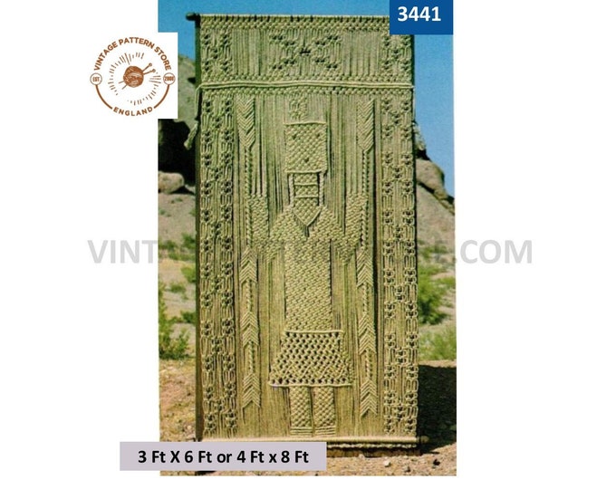 70s vintage large and small South American rectangular macrame wall hanging pdf macrame pattern 3 by 6 foot & 4 by 8 foot PDF download 3441