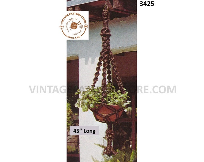 70s vintage macrame plant hanger pdf macrame pattern, 70s vintage retro indoor garden gardening 45" Long Instant PDF download 3425
