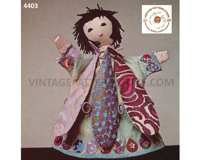 70s vintage Japanese toy doll hand glove puppet pdf sewing pattern size unstated on pattern Instant PDF Download 4403