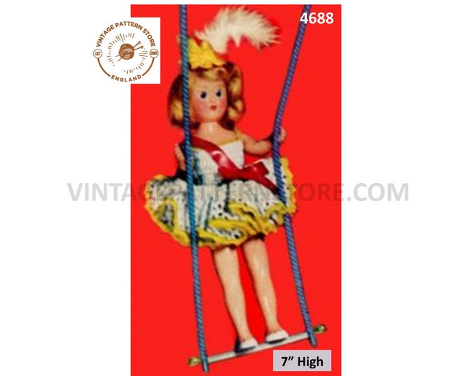 50s vintage retro 7" dolls clothes big top circus trapeze artist pdf crochet pattern Instant PDF Download 4688