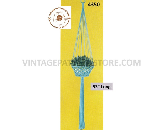 70s vintage macrame plant hanger pdf macrame pattern 70s vintage retro indoor garden gardening 53" long Instant PDF Download 4350