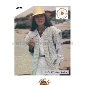 80s Bulky Knit Cardigan Vest Pattern – Shawl Collar, 32–40" Bust (PDF Pattern)