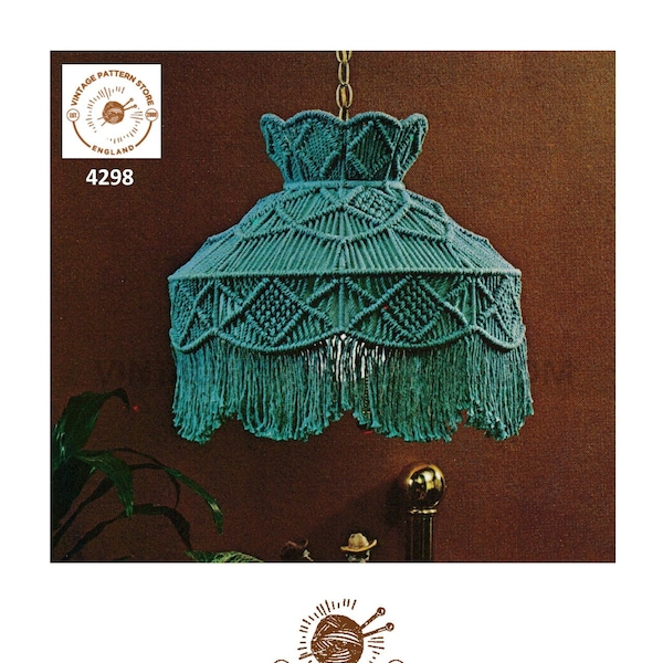 70s vintage macrame lamp light shade pdf macrame pattern 70s vintage retro lighting light fitting Instant PDF download 4298