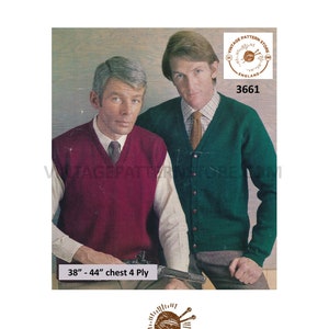 Modello di maglia per cardigan e canotta da uomo vintage anni '60: Raglan con scollo a V (torace da 38 a 44") (modello PDF)