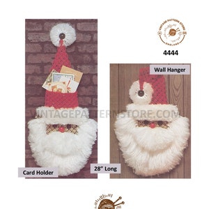 70s vintage macrame Santa Claus wall hanging and card holder ornament decoration pdf macrame pattern 28" Long Instant PDF download 4444