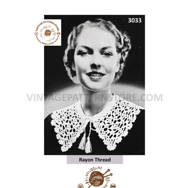 Ladies Womens 30s lacy tied dress collar pdf crochet pattern One Size Instant PDF Download 3033