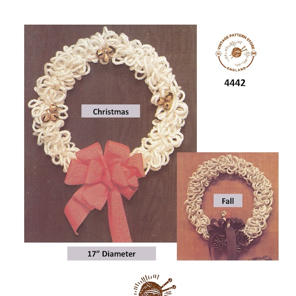 70s vintage macrame picot twist christmas fall and autumn door wreath pdf macrame pattern 17" diameter PDF download 4442