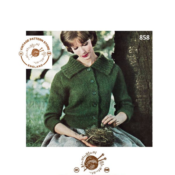 1950s Vintage Mohair Cardigan Knitting Pattern, Raglan Collar (PDF Download) 34" - 38"