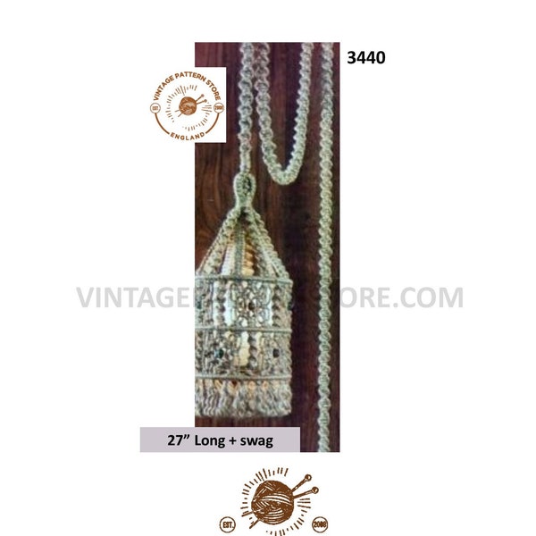 70s vintage macrame lantern swag light pdf macrame pattern 70s retro Interior lighting macrame pattern 27" long Instant PDF download 3440