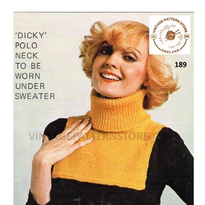 Ladies Womens 80s vintage beginners easy to knit DK polo turtleneck dickie insert pdf knitting pattern Instant PDF download 189