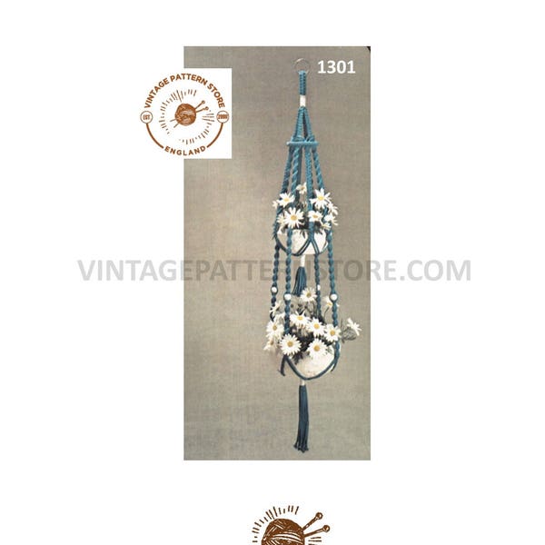 PDF macrame pattern, Beaded macrame plant hanger pattern, 70s macrame pot hanger pattern, Indoor gardening - 5 foot - PDF download 1301