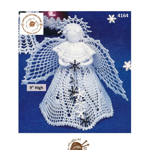 80s vintage crochet tree topper angel fairy Christmas tree ornament decoration pdf crochet pattern 9" High Download 4164