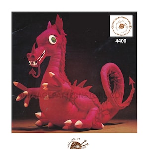 70s vintage cuddly toy dragon pdf sewing pattern Instant PDF Download 4400