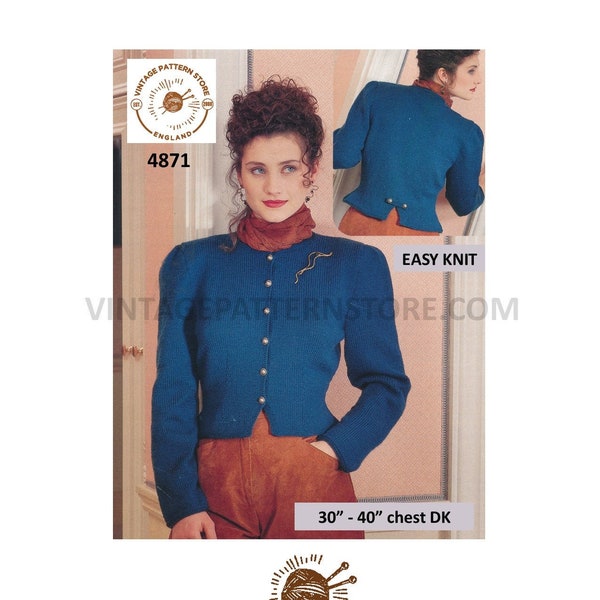 Womens Ladies 90s DK easy to knit smart fitted round neck raglan evening jacket pdf knitting pattern 30" to 40" Instant PDF Download 4871