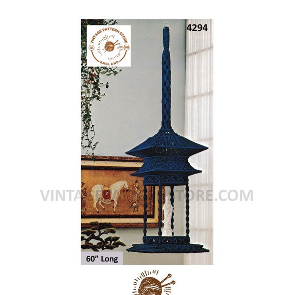 70s vintage oriental macrame plant hanger shelf pdf macrame pattern 70s vintage retro indoor garden 60" Long Instant PDF download 4294