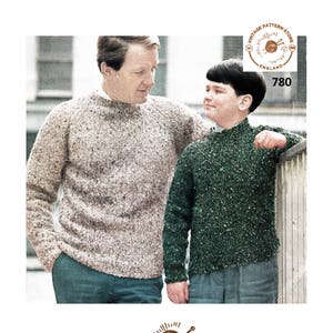 Mens Mans Boys 50s crew neck plain and simple easy to knit raglan ran sweater jumper pdf knitting pattern 30" to 46" chest PDF download 780