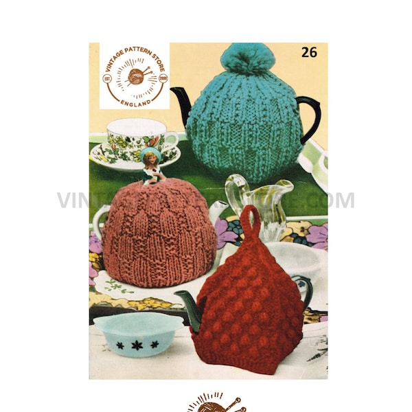 60s vintage chunky knit broken rib stitch berry stitch & Victorian lady tea cosy pdf knitting pattern standard size Instant PDF Download 26