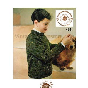 Boys plain and simple easy to knit 4 ply crew neck raglan sweater jumper pullover pdf knitting pattern 28" to 32" instant PDF Download 452