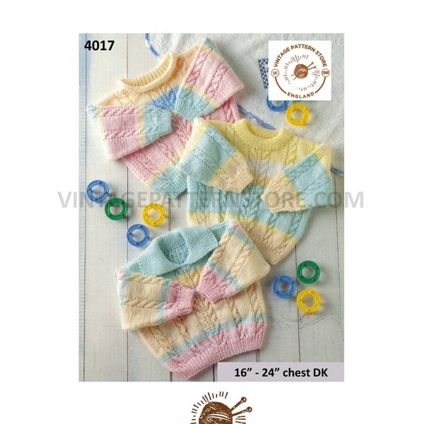 Baby Babies Toddlers Boys Girls 90s DK collared round roll neck twist cable sweater jumper pdf knitting pattern 16" to 24" PDF download 4017