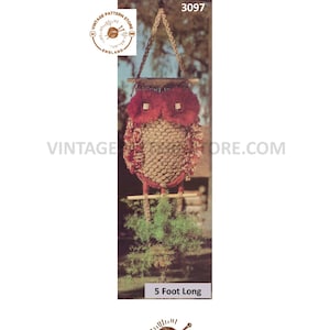 70s vintage macrame owl plant pot hanger holder pdf macrame pattern, 70s vintage retro indoor garden gardening 5 foot Long PDF download 3097