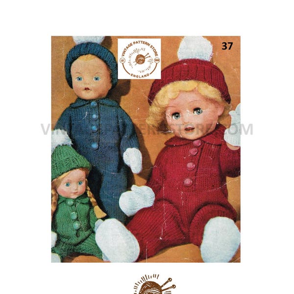 70s vintage 8" 12" 16" 4 ply baby dolls clothes romper play suit hat mittens and shoes pdf knitting pattern Instant PDF Download 37