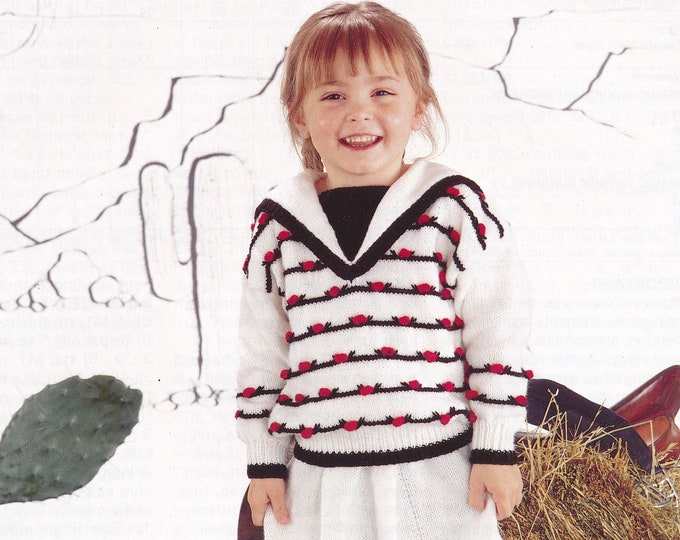 Knitting pattern girls sailors sweater, Shawl collar sweater, Girls DK skirt and sweater patterns - 20" - 30" chest - Jarol 909