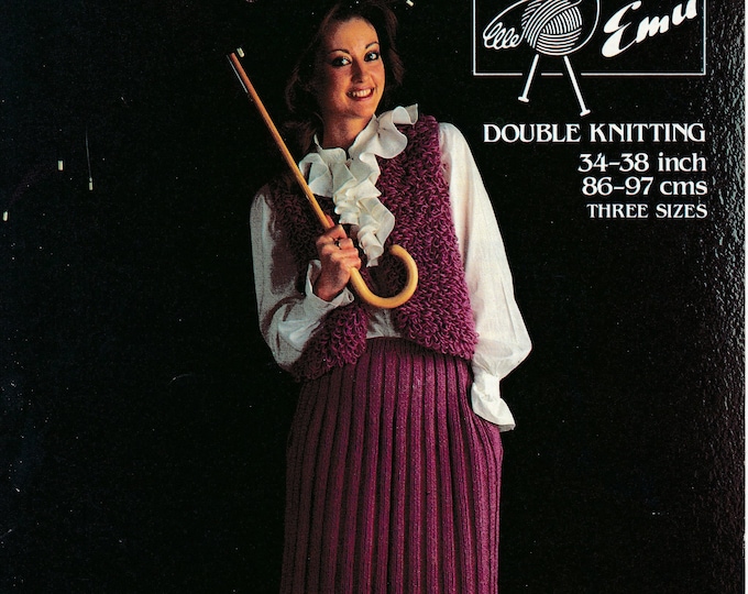 Original knitting pattern Emu 3530 Ladies Womens 70s DK A line ribbed skirt and loopy bolero jacket pattern 34" to 38" chest