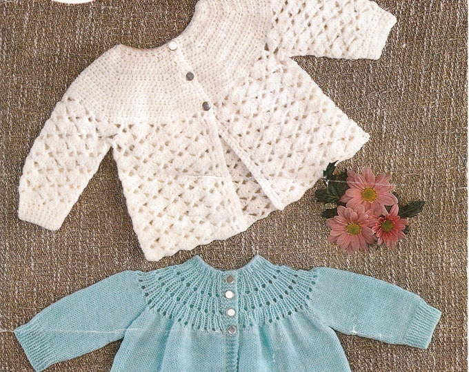 Babies matinee coat crochet pattern, Lacy yoke matinee coat knitting pattern, 4 ply baby pattern - 18" - 20" chest - Peter Pan 326