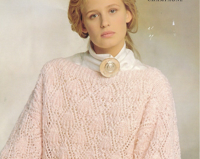 Original Pattern Jaeger 5838 Womens Ladies 90s slash neck drop shoulder eyelet lace lacy dolman sweater jumper knitting pattern 32" to 42"