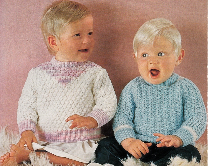 Original Pattern Peter Pan 261 Baby Babies Toddlers 70s DK crew neck cabled or textured raglan sweater knitting pattern 18" to 22" chest