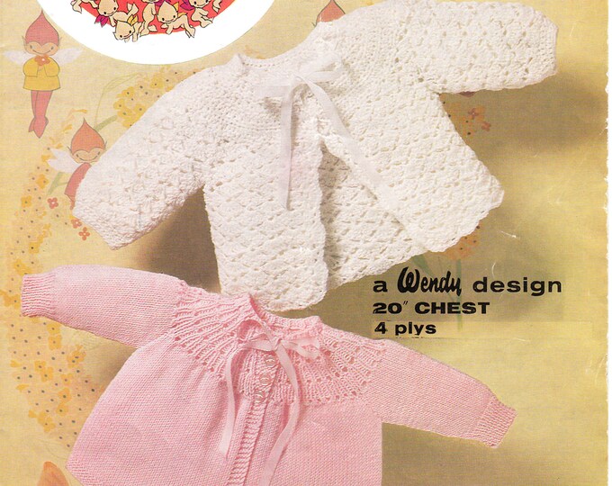 Babies crochet matinee coat pattern, Matinee coat knitting pattern, 4 ply baby patterns, Yoked matinee jacket pattern - 20" - Peter Pan 131