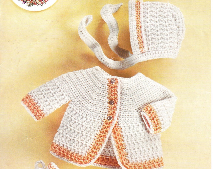 Babies Baby crochet bonnet pattern, Baby crochet DK matinee coat booties & bonnet pattern - 18" - 20" chest - Peter Pan 243