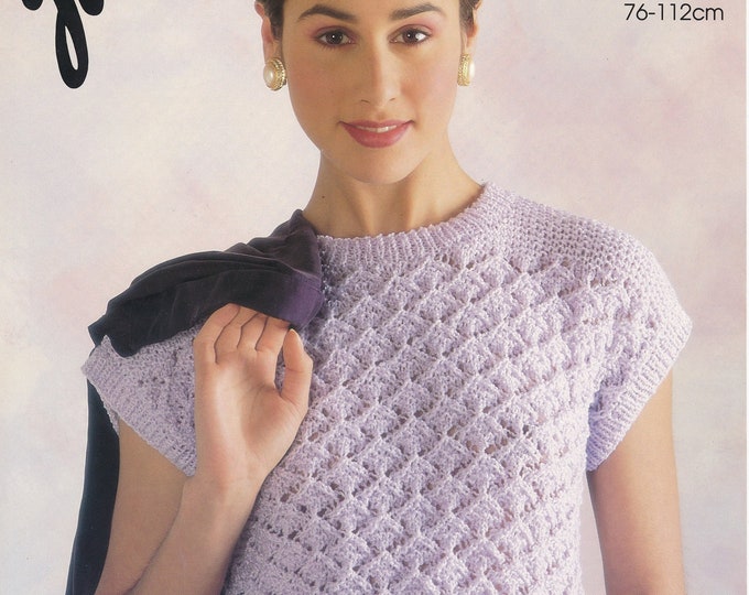 Knitting pattern Ladies easy knit slipover, DK sweater vest, cap sleeve 90s Summer top - 30" - 44" chest - Jarol 286