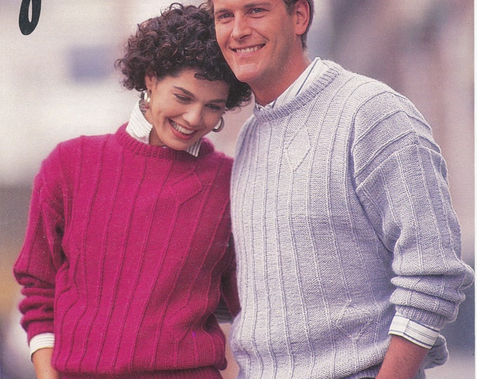 Original Knitting Pattern Jarol 164 Ladies Womens Mens 90s easy to knit crew neck DK wide rib drop shoulder dolman sweater jumper 32" to 46"