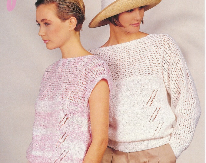 Ladies slash neck sweater knitting pattern, Ladies Womens 90s cap sleeve summer top yoked DK sweater pattern - 30" - 40" chest - Jarol 137