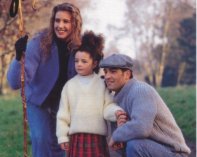 Knitting pattern easy knit sweater, 90s family sweater, DK cardigan jumper patterns, Crew V neck sweater - 26" - 44" chest - Jarol 855