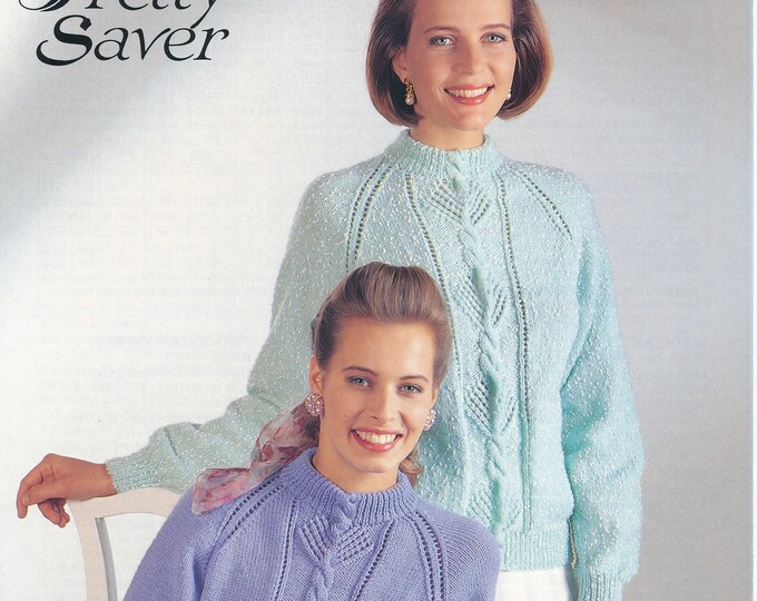 Ladies crew neck sweater knitting pattern, Ladies Womens 90s crew neck cable & lace DK sweater jumper pattern - 32" - 42" chest - Jarol 726