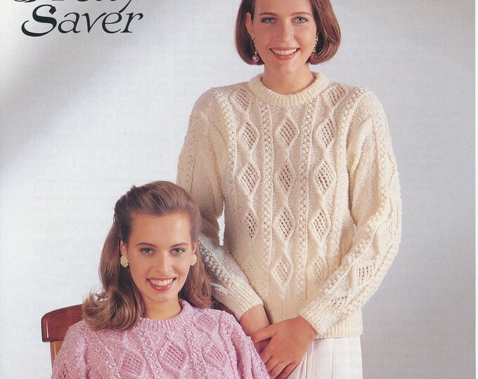 Ladies cable sweater knitting pattern, Ladies Womens 90s round neck cable DK sweater jumper pattern -  32" - 42" chest - Jarol 725