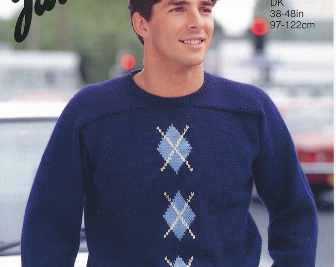 Knitting pattern mens fair isle, round neck, raglan sweater jumper in DK, 90s sweater jumper - 38" - 48" chest - Jarol 450
