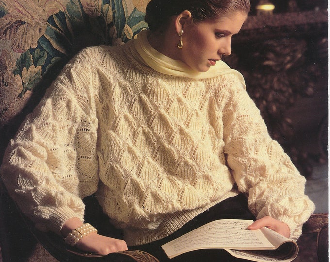 Original Pattern Jaeger 5691 Ladies Womens 90s 4 ply round neck lacy drop shoulder dolman sweater jumper knitting pattern 32" to 38"