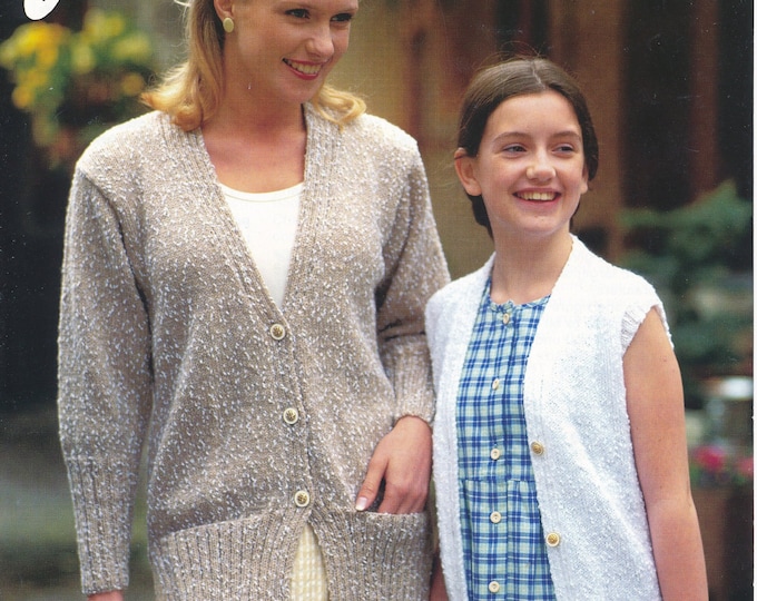 Ladies girls cardigan knitting pattern, V neck raglan cardigan & cap sleeve long line waistcoat pattern in DK - 28" - 42" chest - Jarol 1060