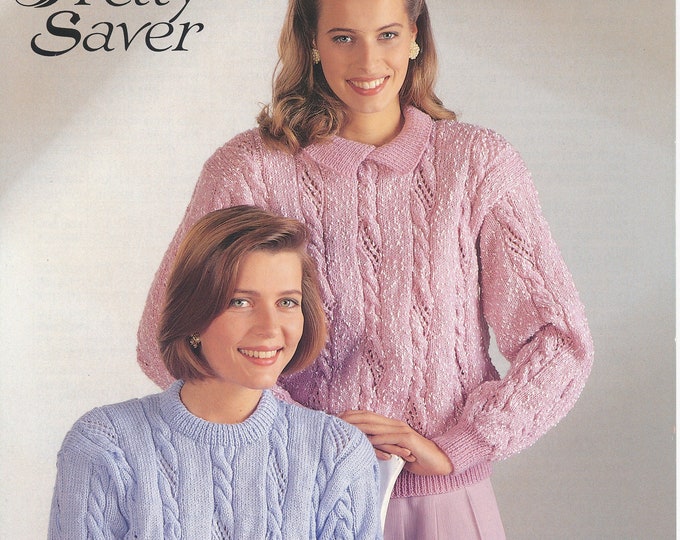 Ladies 90s sweater knitting pattern, Ladies Womens 90s twist cable DK drop shoulder raglan sweater pattern - 32" - 42" chest - Jarol 729