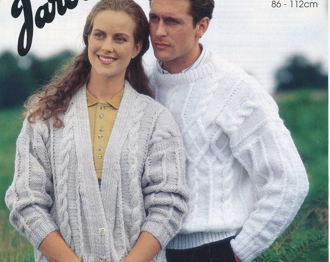 Ladies mens sweater knitting pattern, Chunky cardigan sweater pattern, Cable sweater cardigan pattern - 34" - 44" chest - jarol 695