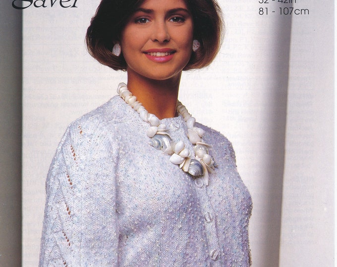 Ladies cardigan knitting pattern, Ladies Womens 90s round neck cable & lace DK cardigan pattern - 32" - 42" chest - Jarol 624