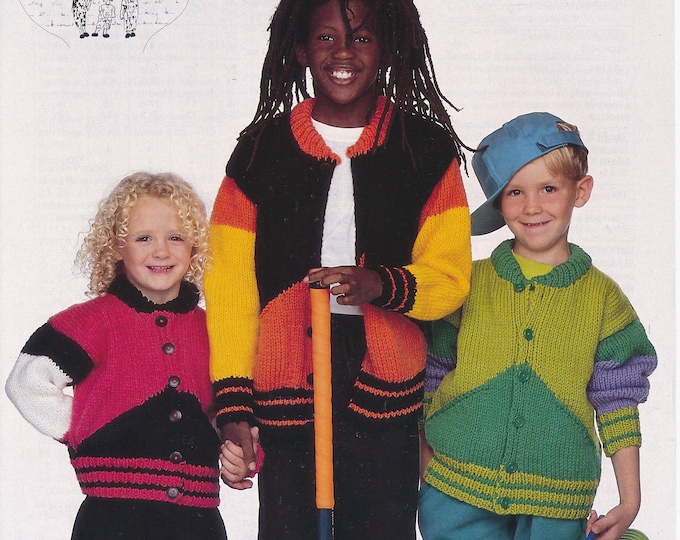 Boys & girls chunky cardigan knitting pattern, multi coloured cardigan, round neck cardigan - 24" - 36" chest - Jarol 607