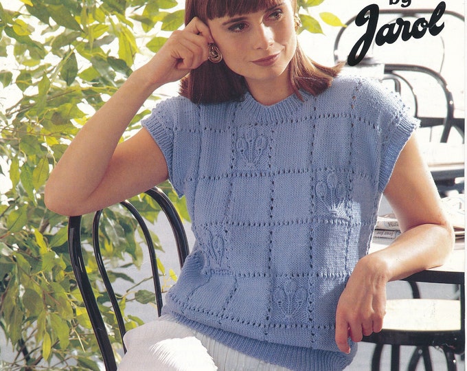 original Knitting Pattern Jarol 504 Ladies Womens 90s DK cap sleeve lacy check slipover sweater vest summer top pattern 32" to 42" chest